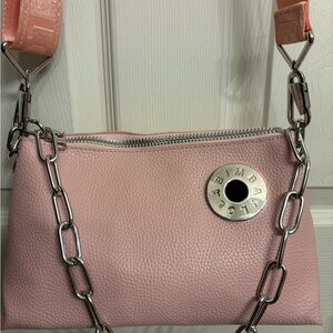 Bimba Y Lola Blush Pink Pebbled Crossbody with Chain and Adjustable Strap